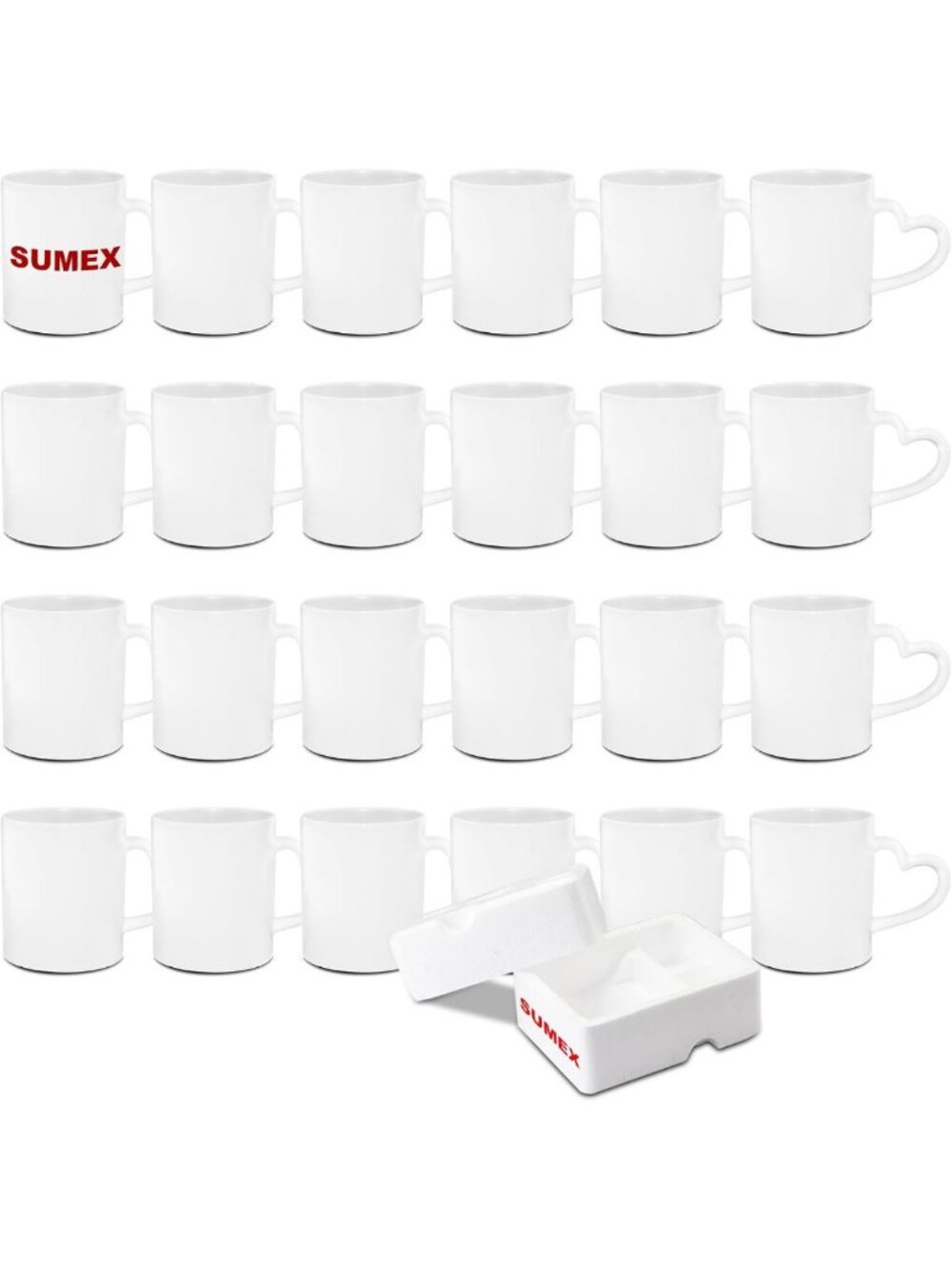 Set of 24 White Ceramic Coffee Mugs with Heart Handle - Perfect for Sublimation!